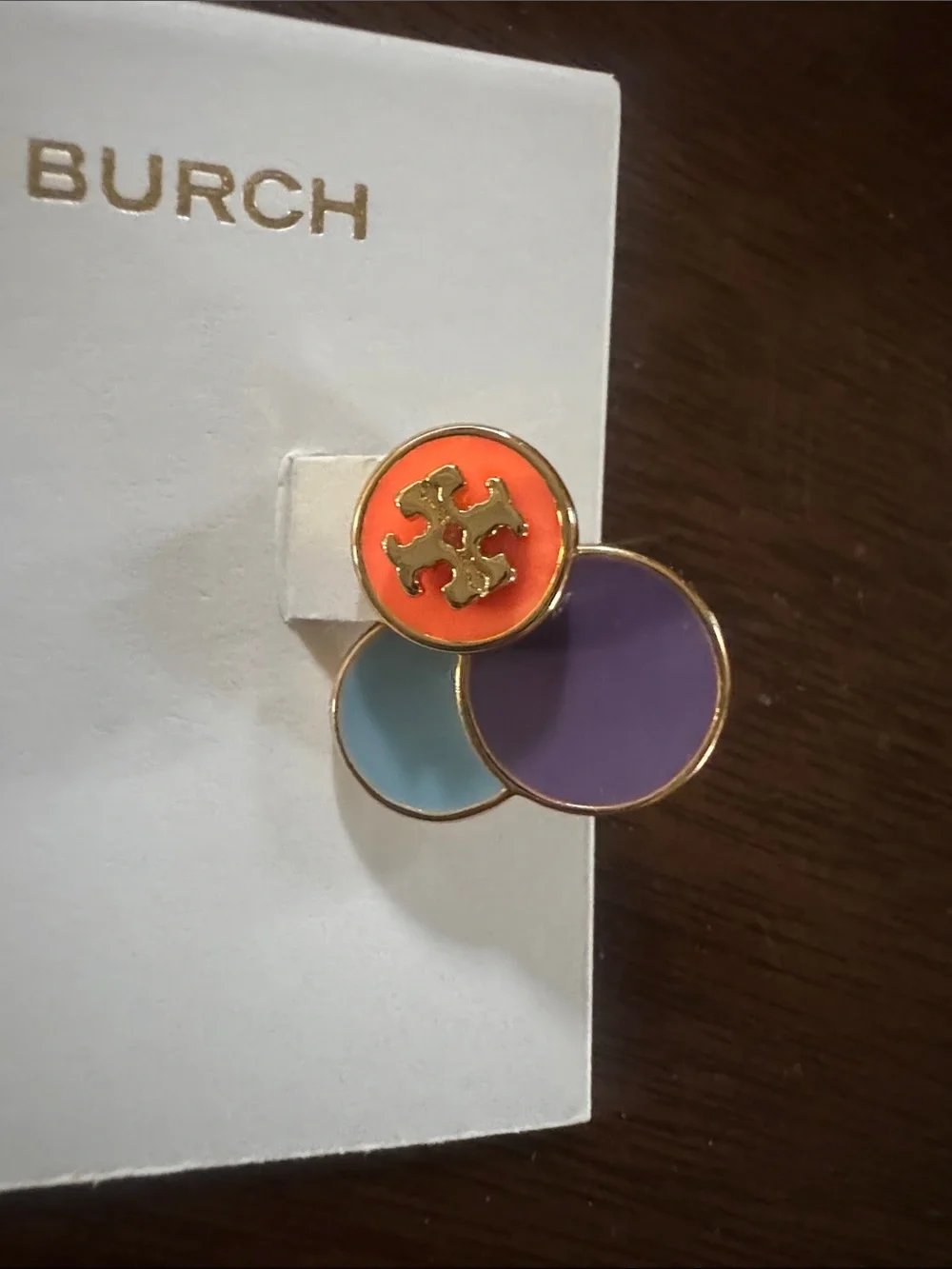 Tory Burch tri-color Enamel Circle Logo Studs in Purple, Orange & Blue NEW $129